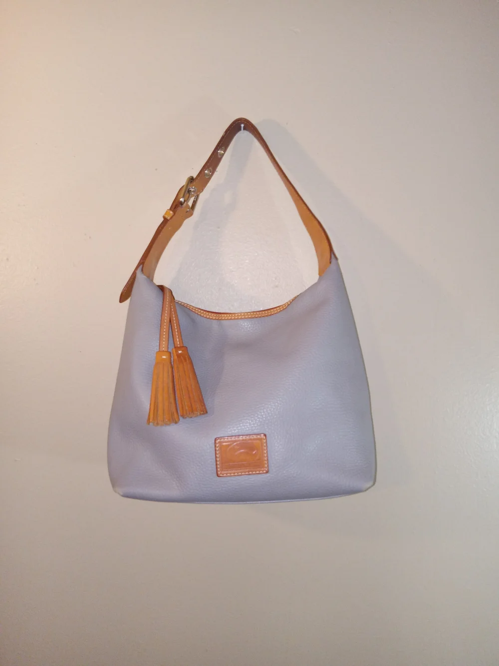 Dooney & Bourke Light Gray Hobo with Tan Trim and Tassels